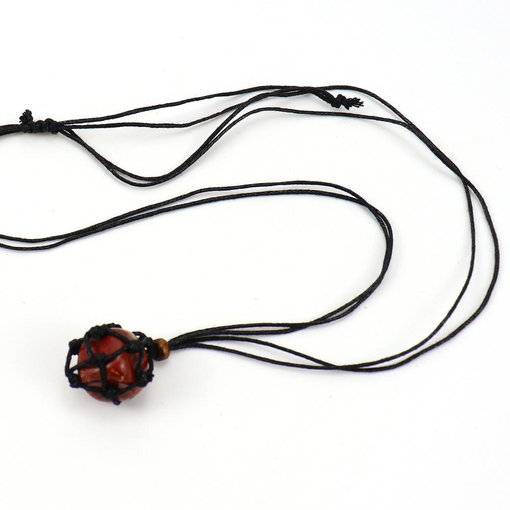 Handmade Black Rope Woven Natural Stone Crystal Rough Stone Mesh Pocket Adjustable Necklace Pendant N708