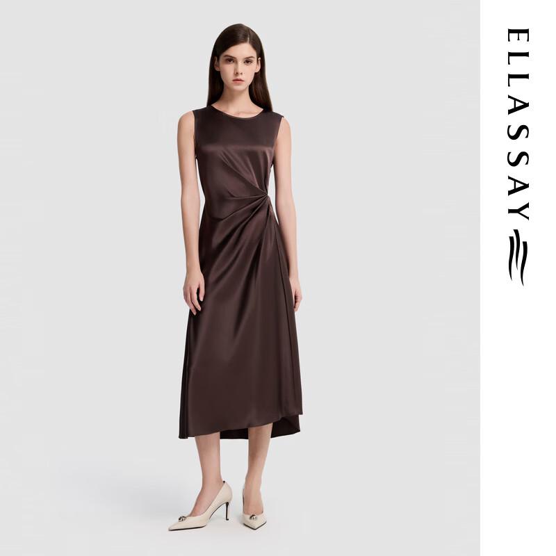

ELLASSAY 2026 Summer Acetate Satin Pleated Sleeveless Dress S