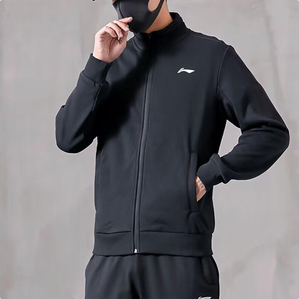 Li Ning Solid Color Stand Collar Logo Casual Knitted Sports Jacket Hoodie Men Jacket Black AWDT643-1