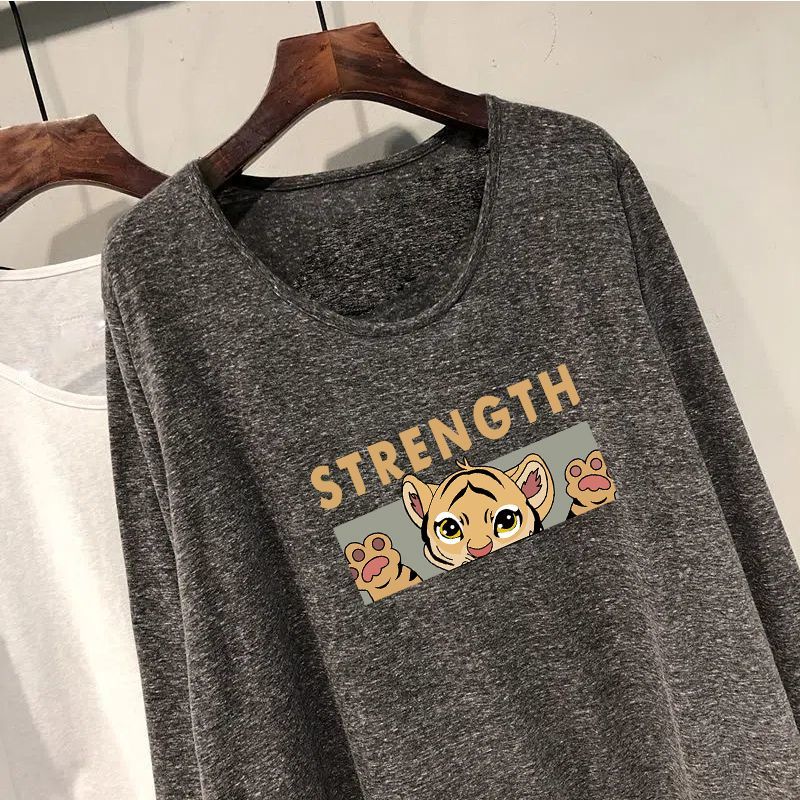 

Модная осенняя футболка с длинным рукавом для женщин, свободная, повседневная, средней длины, с круглым вырезом, фигурным подолом, с принтом, универсальный топ L серый