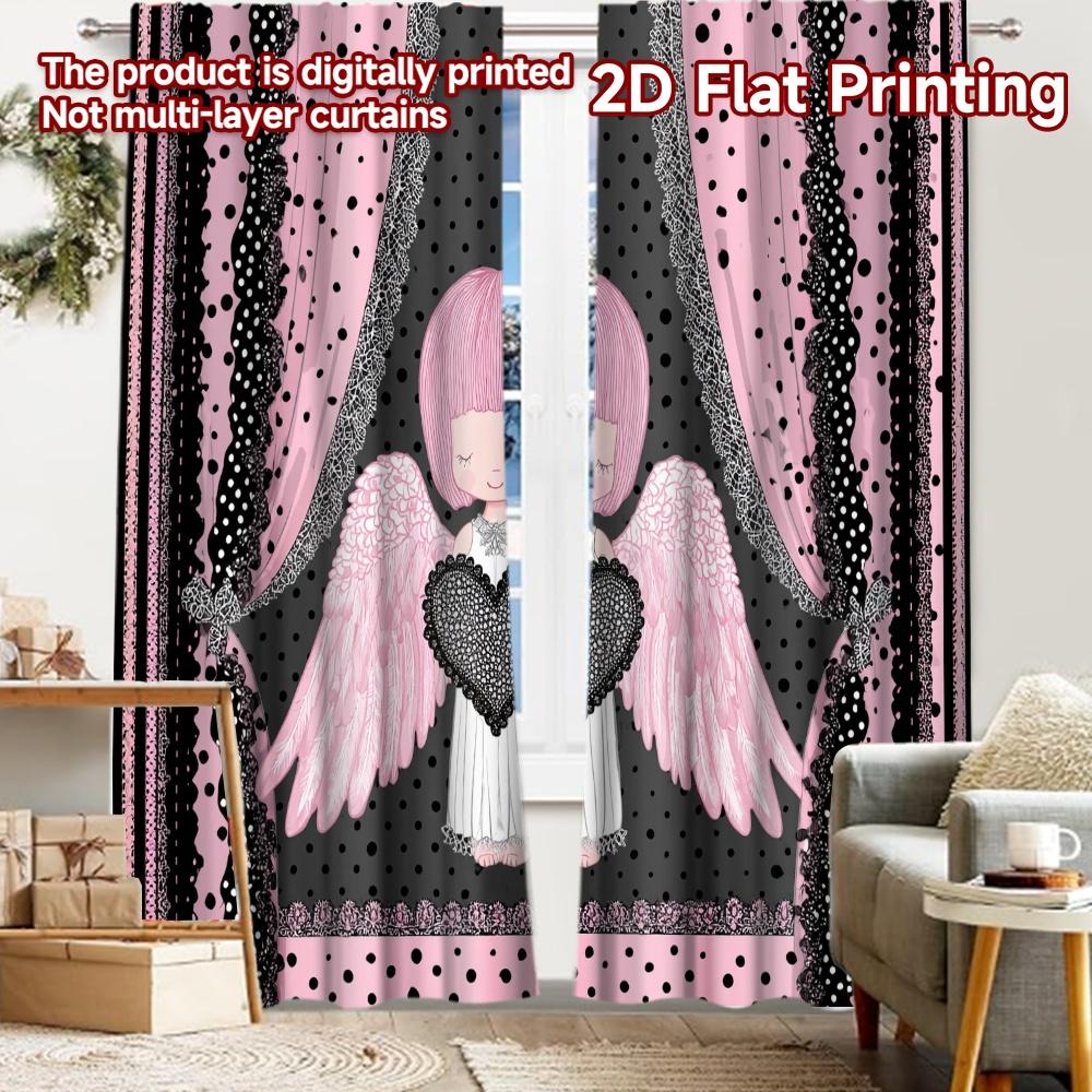 

2pcs, 2D FLAT PRINTING Curtains (Without Rod) Lace Heart Wings Halloween Festival Popular Curtains&Drapes Durable Polyester 52.50 × 116.00 cm 2 pcs