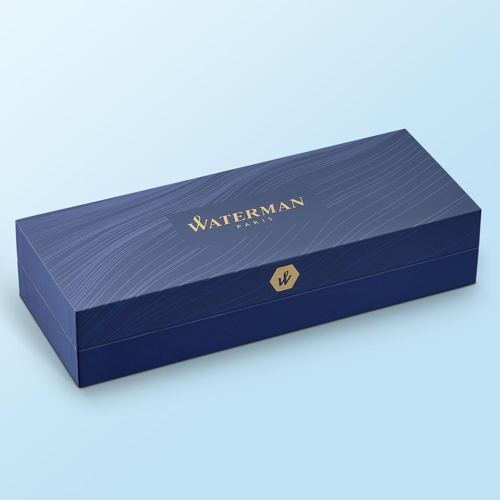 Waterman Hemisphere Gift Box Includes Fine Nib Gold Trim Roller Ball Pen - Stainless Steel/Black - Refill Roller Ball Pen (Parallel Import)