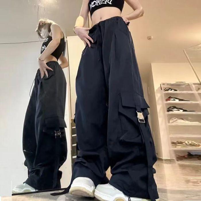 

Southeast Asia Exclusive: Women s American Street Style Cargo Pants with Large Pockets and Ribbons XL (115-125 jin)