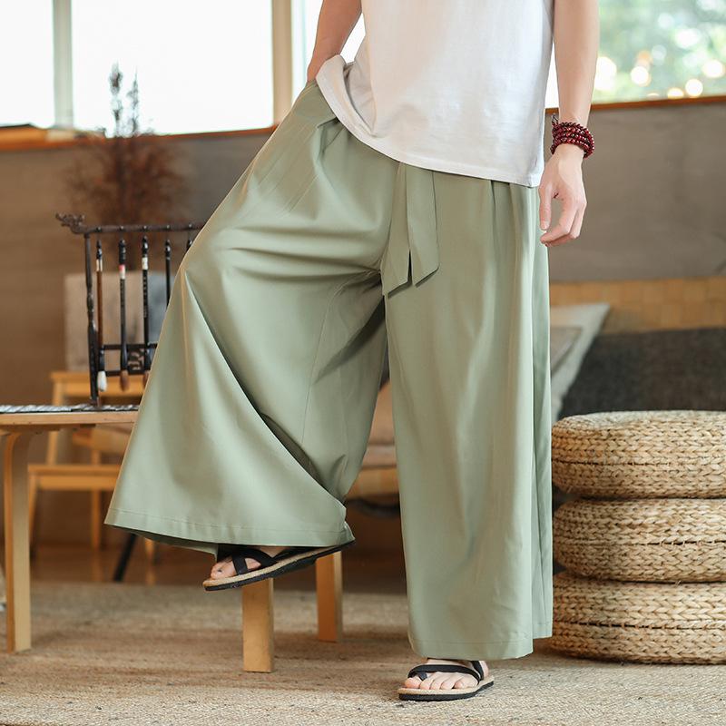 Chinese Style Spring and Summer Wide-leg Pants Men's Large Size Loose Ice Silk Casual Pants Boys Straight Flared Pants S-5XL
