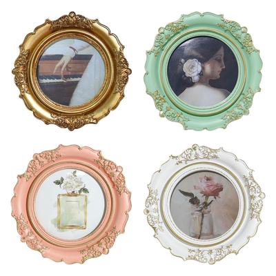 Round Picture Frame DIY Multifunctional Craft Decorative Retro Style Art Supplies Ornament Photo Frame for Living Room Bathroom