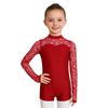 Kids Lace Patchwork Keyhole Back Long Sleeve Leotard Gymnastics Dance Bodysuit for Performance Competition Wear