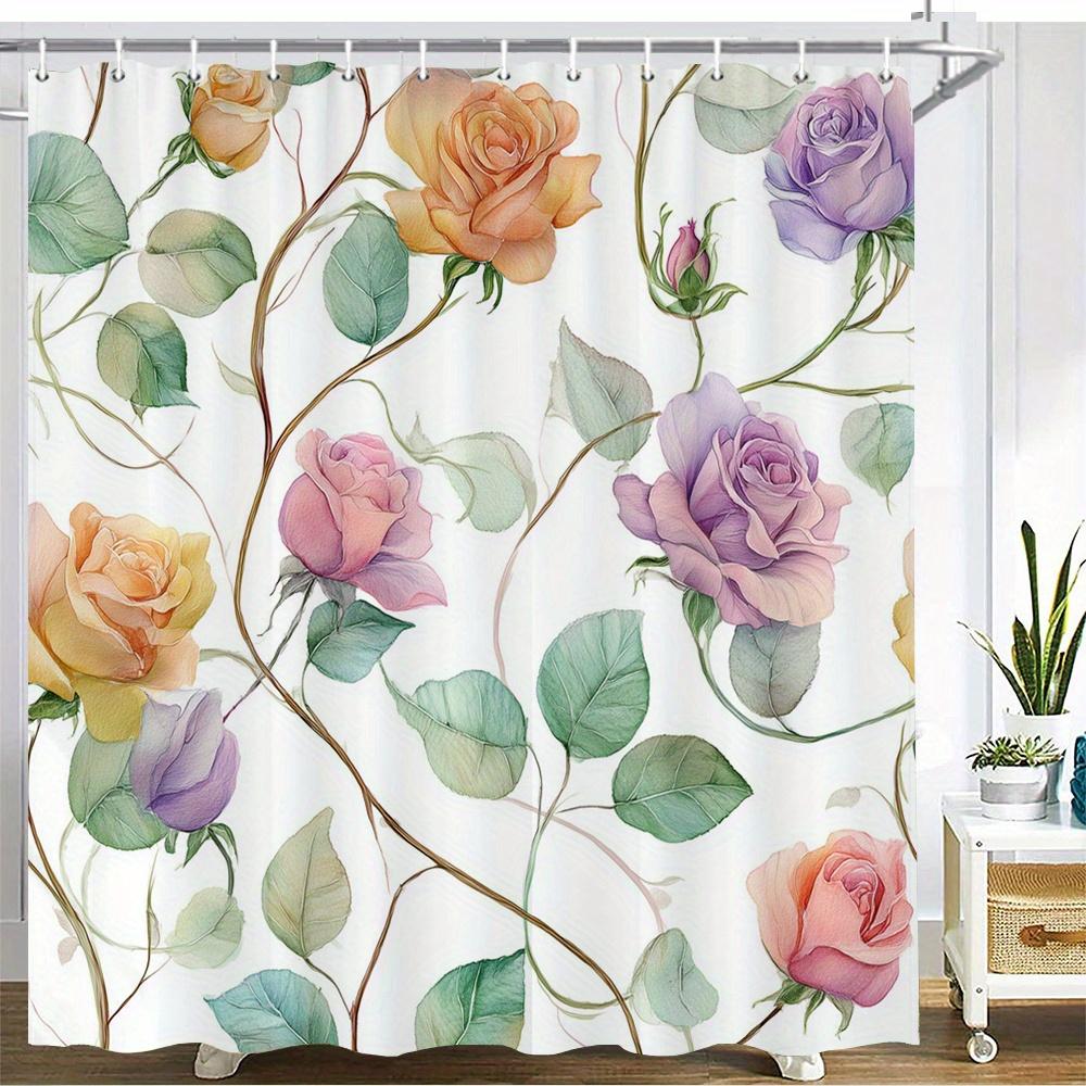 

1 Piece Pastel Rose Floral Shower Curtain - Polyester Fabric, Machine Washable, With Hook, Suitable For Bathroom Decoration W60H190(CM)-1 Pcs