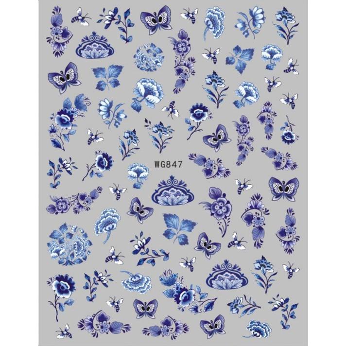 

1 лист ретро синие и белые фарфоровые 3D наклейки для ногтей водонепроницаемые наклейки для дизайна ногтей «сделай сам»