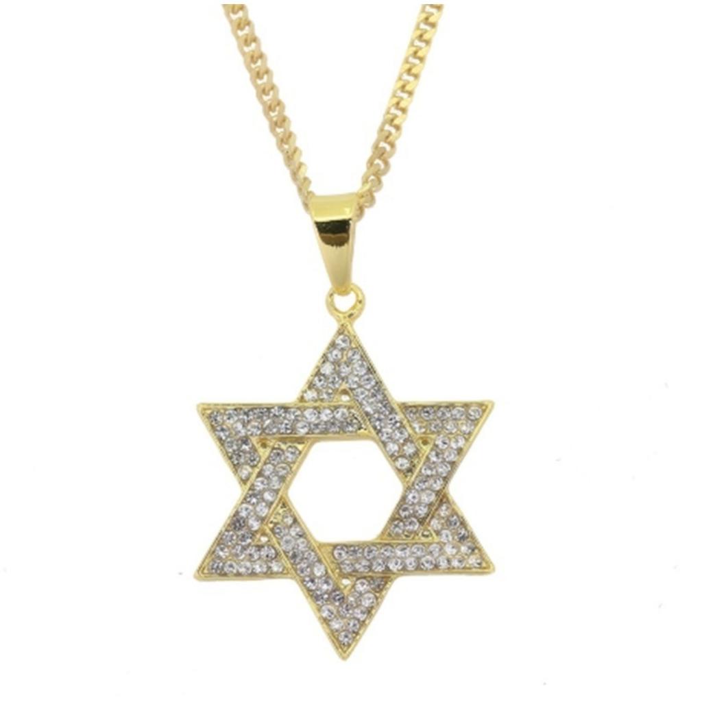 New Pattern Rhinestones Star Pendant Necklace Fashion Necklace Cuban Chain Necklace Hip Hop Bling Bling Jewelry