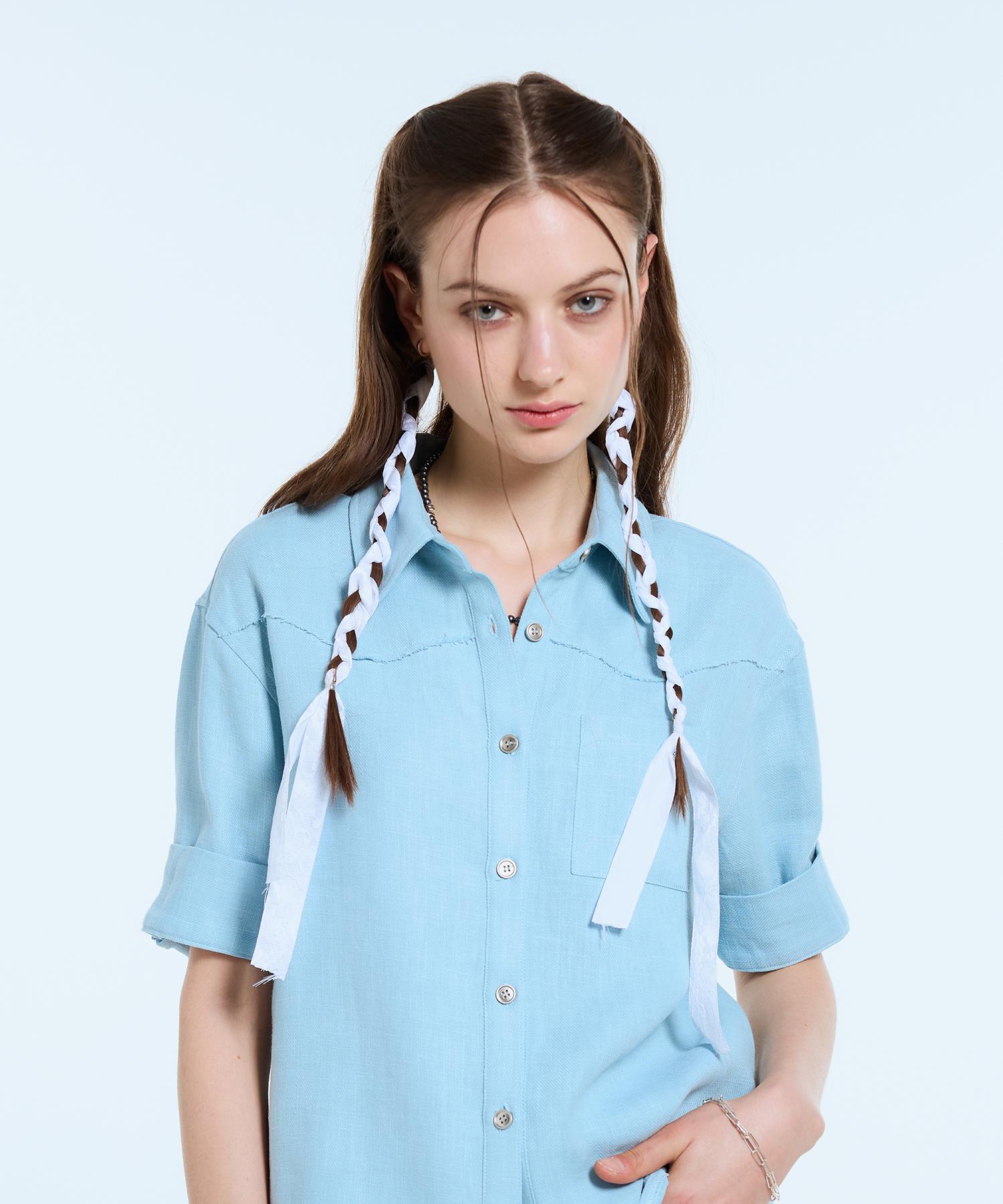 Latizen L11 Linen Half Shirt(Sky Blue) Sky Blue/Free