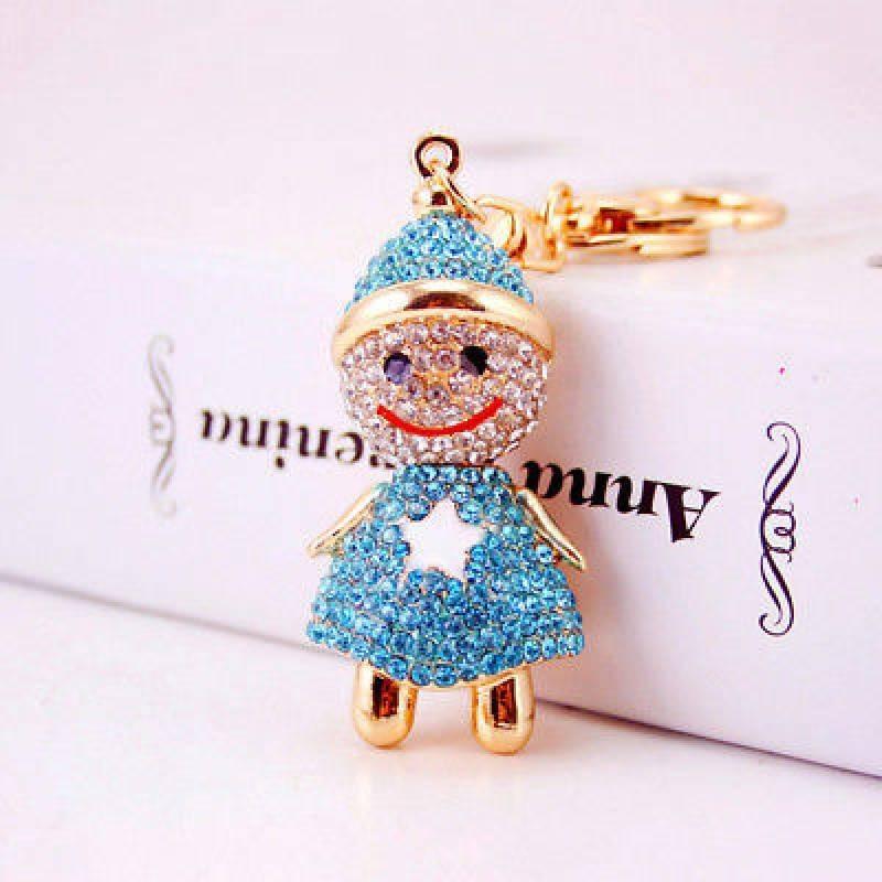 Cute Snowman Keychain For Women Sparkling Rhinestone Zinc Alloy Christmas Gift