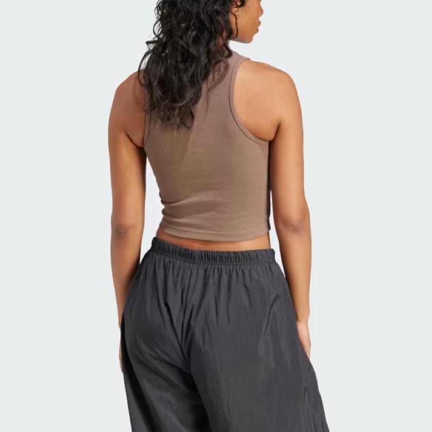 Adidas Originals Essentials Ribbed Tank Top With Logo Women Tops Brown IR5931