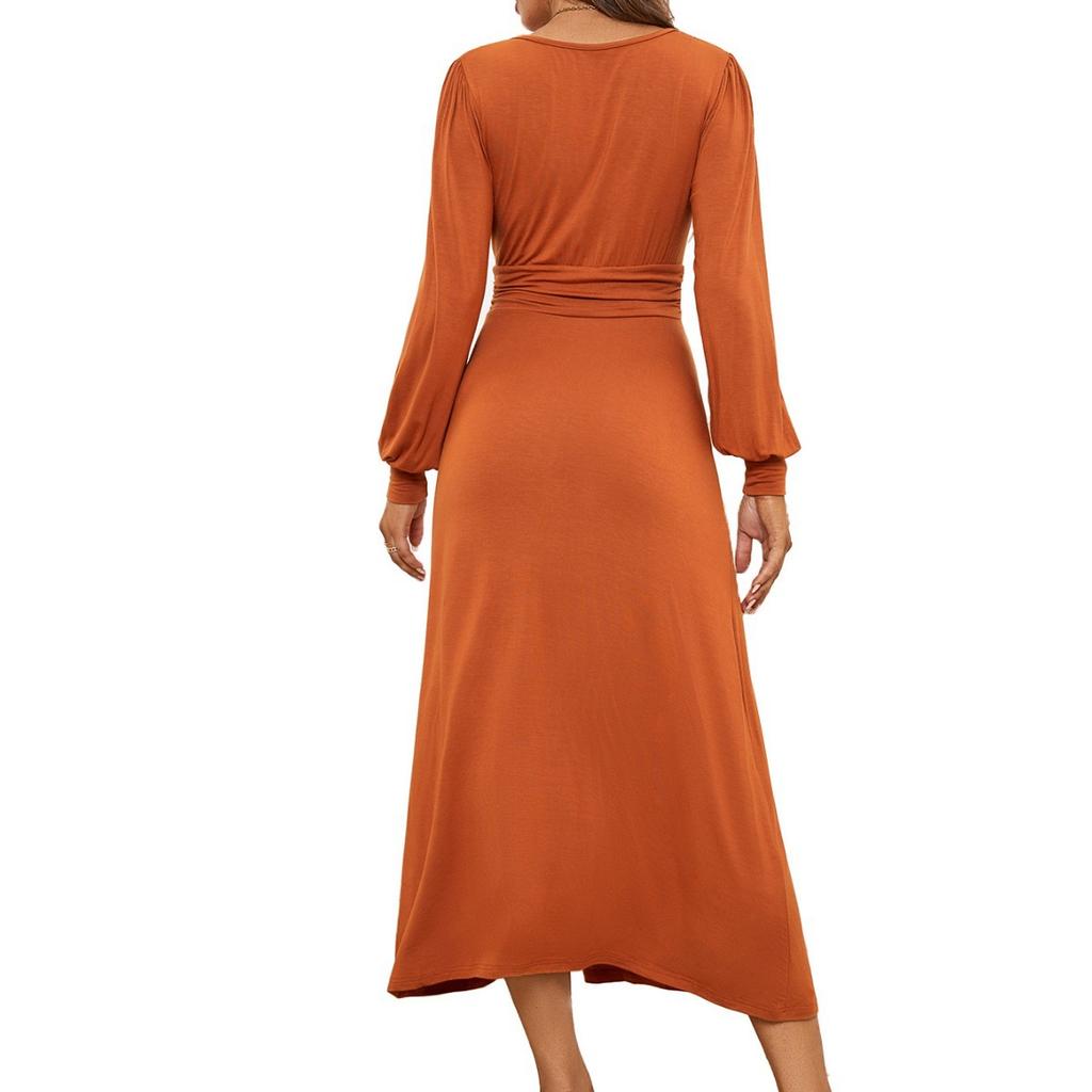 European and American women's clothing new sexy V-neck split-ended high-waisted slim-fitting temperament dress A-shaped long dress