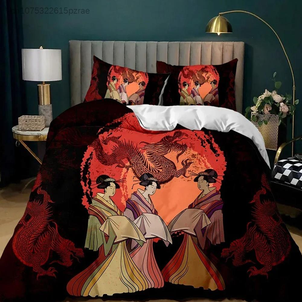 Japanese Element Duvet Cover Set Geisha Japanese Culture Theme Twin Bedding Set Double Queen King Size Polyester Qulit Cover