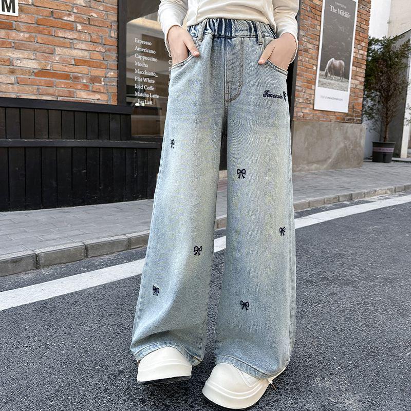 Girls' Korean Style Spring/Autumn Fashionable Casual Wide-Leg Jeans
