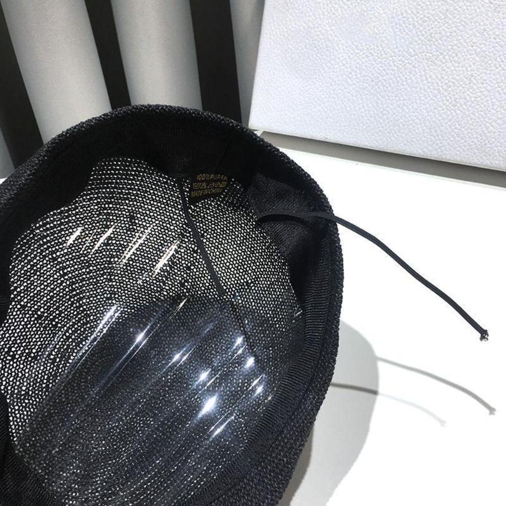 Retro Style Solid Color Straw Hat Adjustable Sun Visor Beach Hat Sun Protection Mesh Breathable Panama Hat Tide Summer