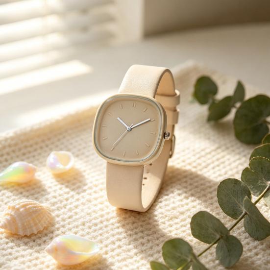Square Student Watch Minimalist Analog Quartz Watch Faux Leather Band Simple Wristwatch for Teens Boys Girls