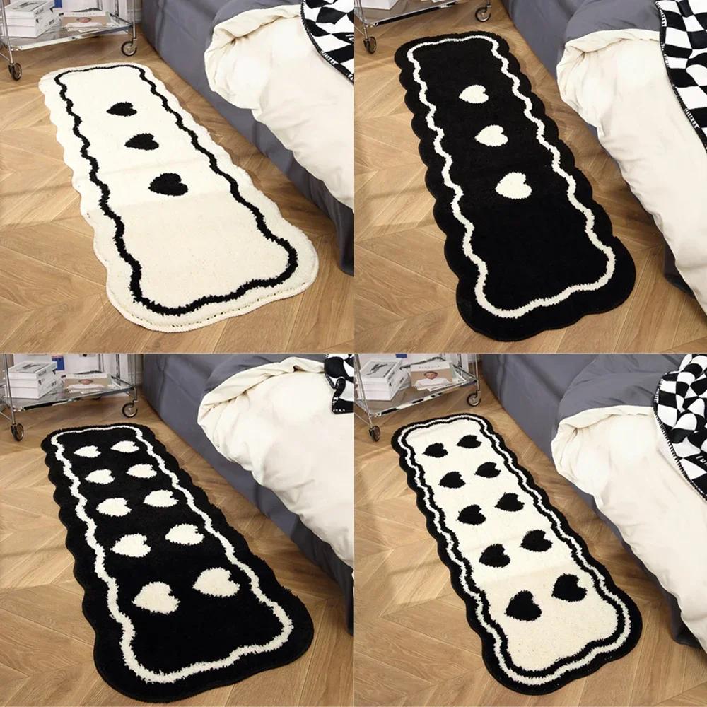 1PC Heart Black & White Rug Door Tuftting Mat Soft Thick Fluffy Tuftted Door Floor Carpet Bathroom Absorbent Toilet Kitchen Rug