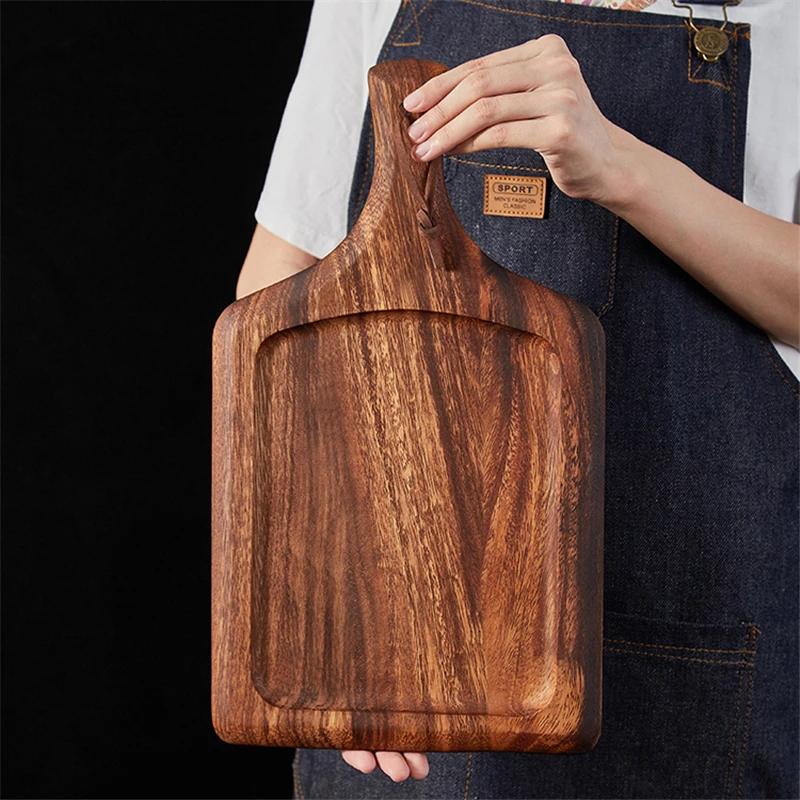 Japanese Wooden Pizza Plate Steak Wooden Tableware Bread Board Wood Tray Western Food Set Dinner Plates Solid Wood Steak Plate