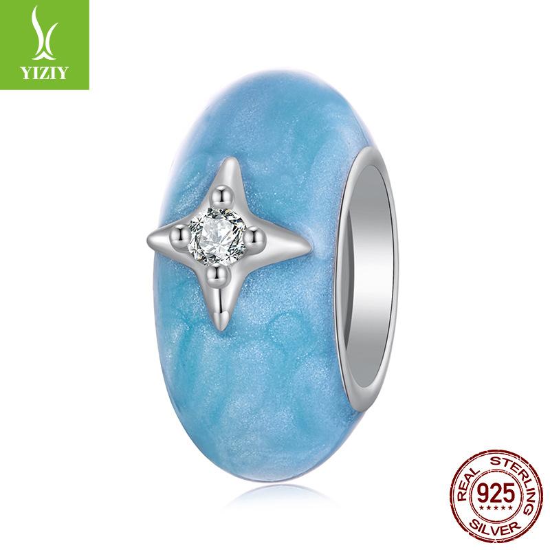 New 925 Sterling Silver Blue Dripping Oil Dream Galaxy Silicone Bead Diy Bracelet Beaded Accessories