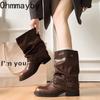 Winter Belt Buckle Women Pipe Ankle Cosy Soft Leather Ladies Concise Thick Heel Slim Short Booties De Mujer