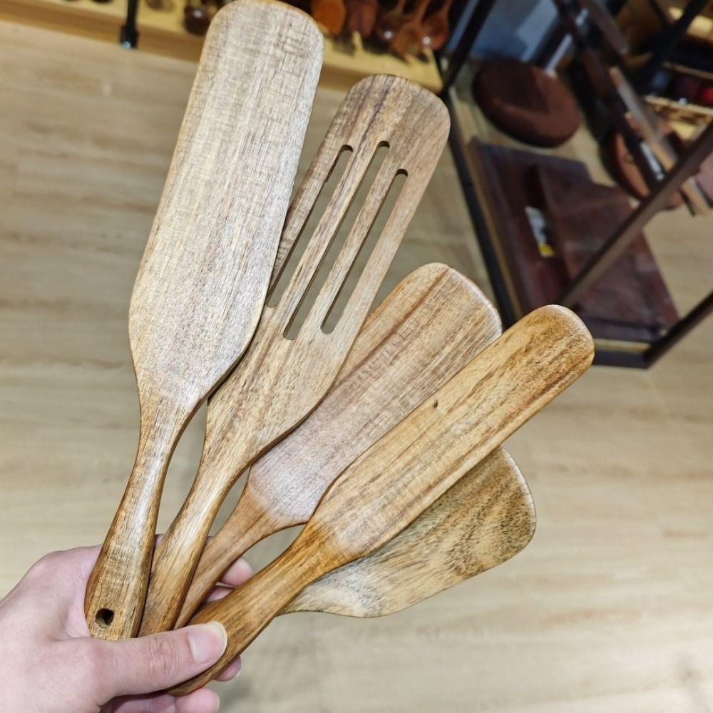 Non Stick Long Handle Spatula Natural Wood Kitchen Leakage Shovel Kitchenware Supplies