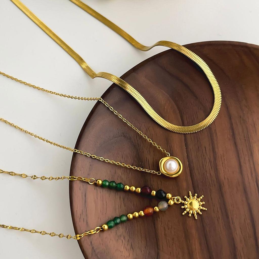 Beaded Pearl Pendant Necklace Women Neck Jewelry Stainless Steel Texture Sunflower Pendant Necklace for Various Occasion