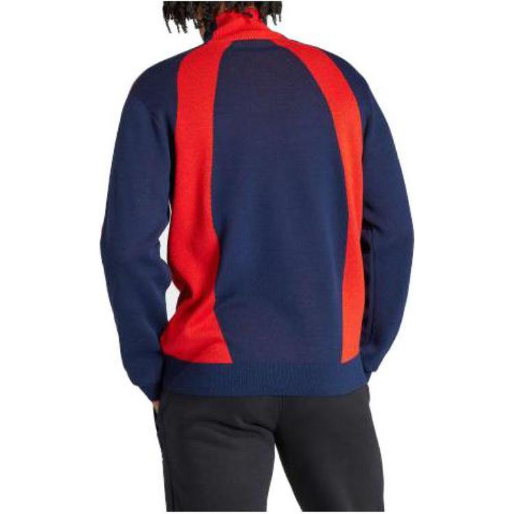 Adidas Originální pruhovaný patchworkový pulovr s dlouhým rukávem Pánské svetry Modrý IR7128