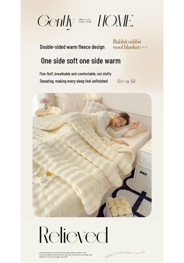 All-Season Coral Fleece Blanket for Office Naps and Sofa