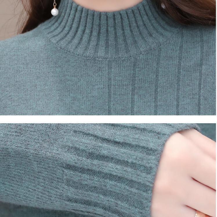 Knitted Dress for Women In Autumn and Winter Korean Style Loose Mid-length Pullover Solid Color Half Turtleneck Sweater Dress