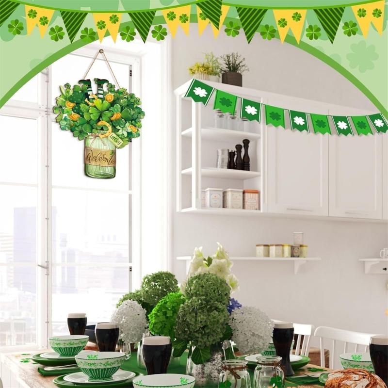 Shamrock Decoration For Patrick's Day Parties With Wooden Frame And Green Leaf Festival Spring Accessory