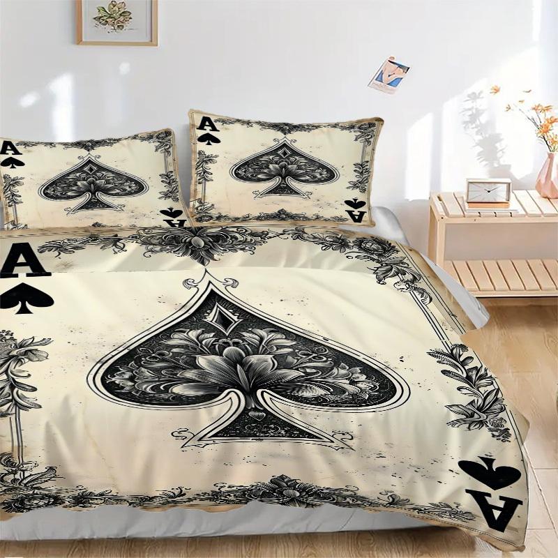 

3pcs Playing Card Duvet Cover Set - Includes 1 Duvet Cover and 2 Pillowcases, No Quilt Core, All-Season Home Decor yy251111027 135x200cm