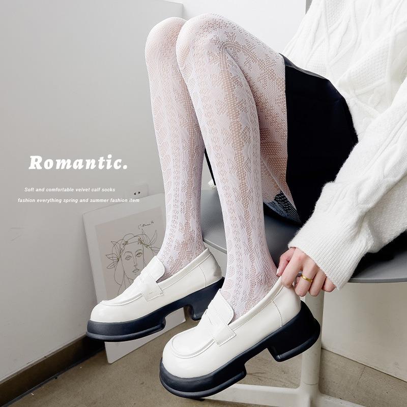 Japanese Hollow Out Heart Bottom Pantyhose Women Sexy Thin Transparent Mesh Stockings JK Lolita Sweet White Black Fishnet Tights