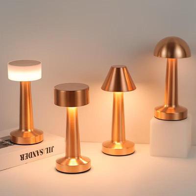 Creative USB Rechargeable Metal Mushroom Desk Lamp - Touch-Control Atmosphere Lighting for Bedside, Coffee Shops, and Bars