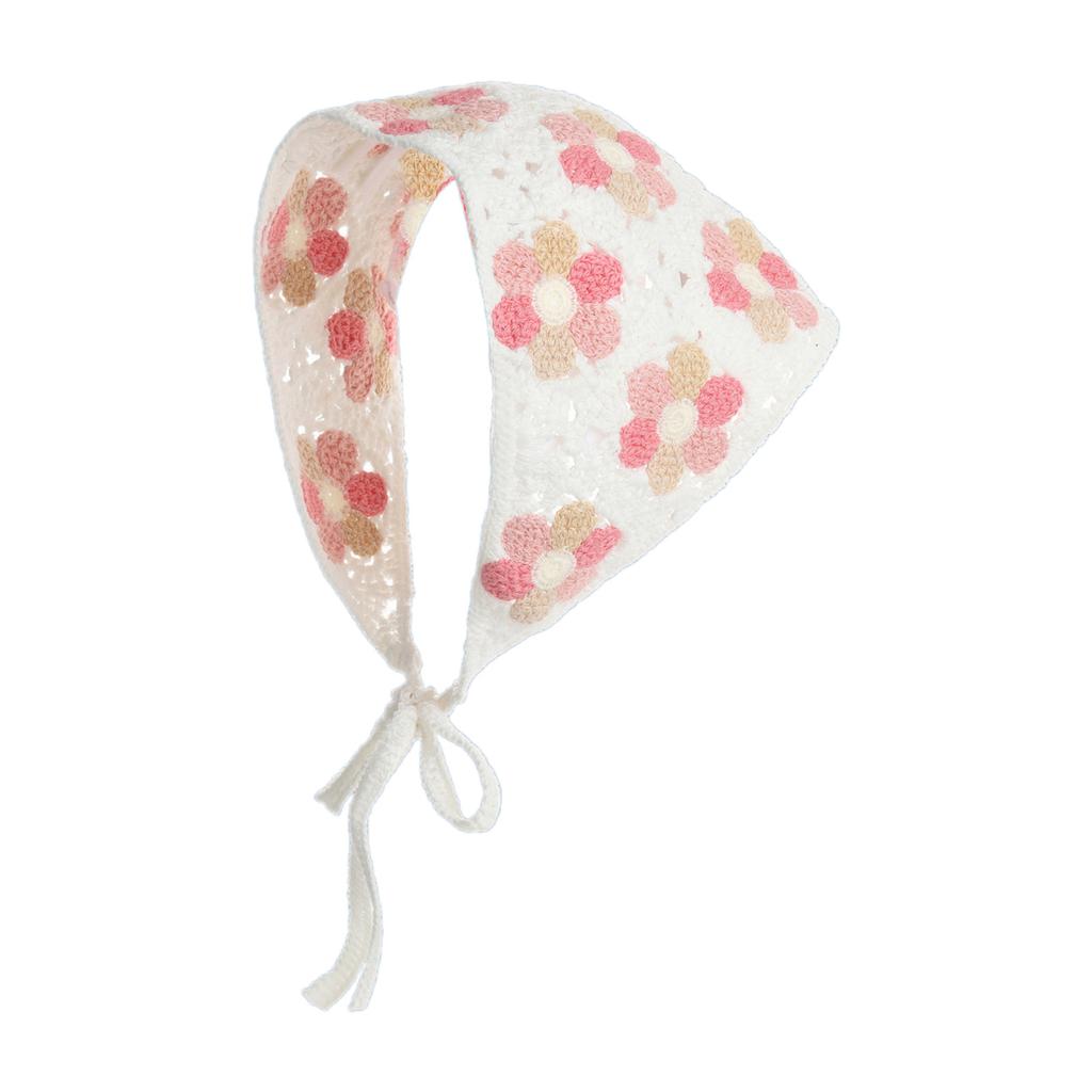 Knitted Flower Headscarf for Female Spring Hollowed Hairband Decorative Headwrap Music Festival Hairscarf Photo Headband