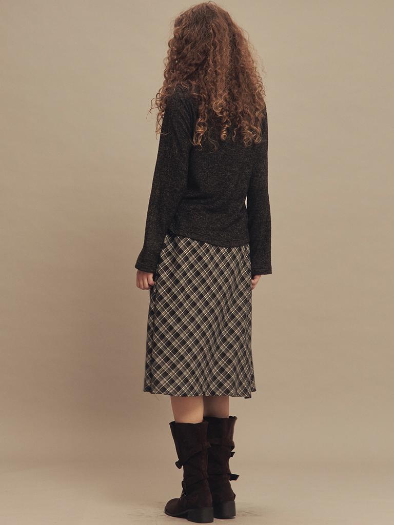 Cecese String Check Midi Skirt Black