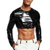 Dámský voděodolný lesklý crop top noční oblečení s kulatým výstřihem a dlouhým rukávem, crop mikina s tričkovým vzhledem a zapínáním na zip na zádech