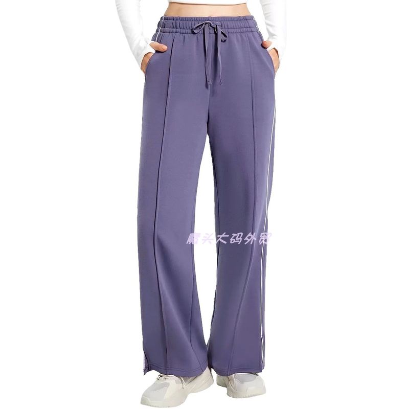 

plus Size Lengthened Autumn and Winter Polyester Cotton Fleece-lined Thickened Women s Mid-High Waist Outdoor Leisure Straight Wide-Leg Trousers 970 Purple 2XL