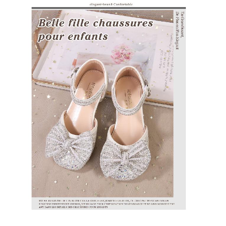 Girls' Sandals silver High Heels Summer New Transparent Soft Sole Bow Girls' Princess Shoes Women's Leather Shoes
