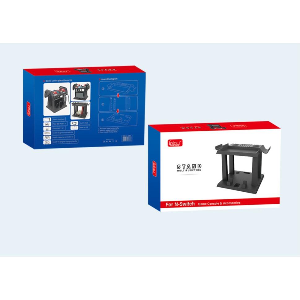 Multifunktionaler Aufbewahrungsständer, Switch Tower Halterung Dock Joy-Con Griff 2 Pro Controller 2 Joy-Con-Handgelenkschlaufen 4 Joy-Cons 12 Spielkarten und 2 Pokébälle