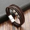 Brown Multi Layers Leather Bracelet for Men,New Style Tiger Eye Stone Beaded Handmade Leather Wristband,Gift for Husband Dad Him
