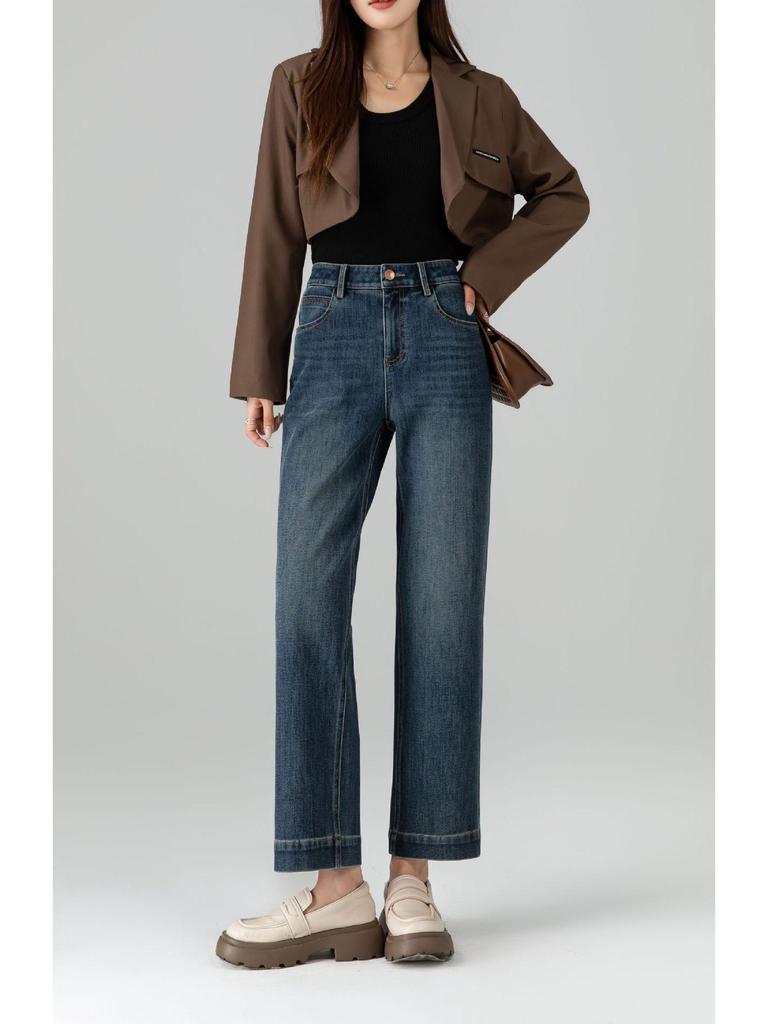 360 High Waist Cropped Straight Leg Cane Denim Jeans For Women - Versatile Casual Style