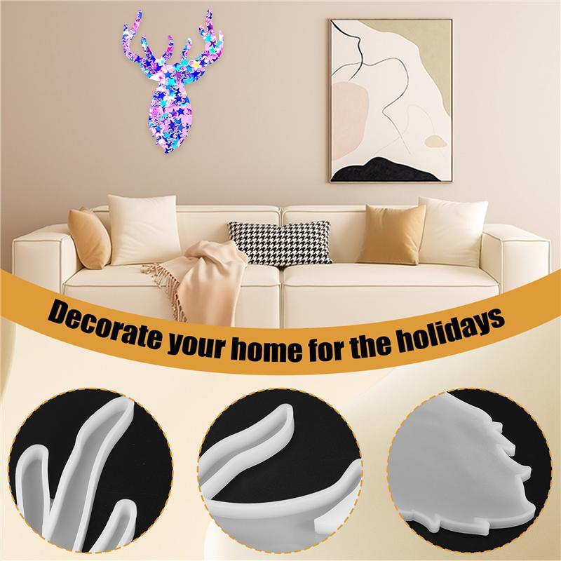 M-Modern-Deer Head Resin Mold Christmas Antlers Silicone Epoxy Casting For Wall Hanging Mount DIY Jewelry Art Craft Making Set