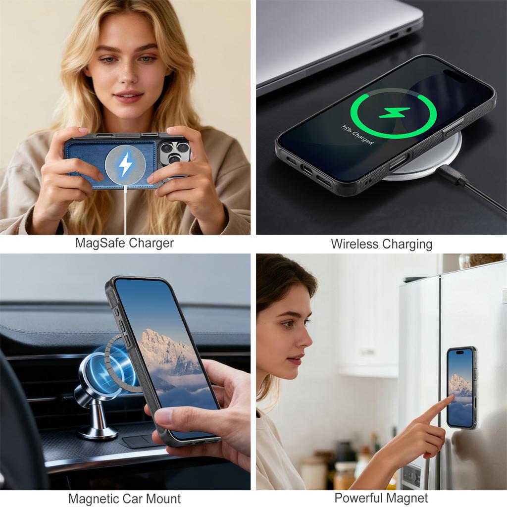 2-in-1 Magnetic Magnetic Detachable Wallet Case for iPhone 17/17 Pro/17 Max/17 Air - PU Leather, Card Slots, MagSafe Charging, 360° Protection