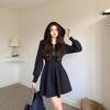 Large size black hooded casual sweater dress women's autumn and winter fat mm advanced feeling waist and thin A-shaped short skirt