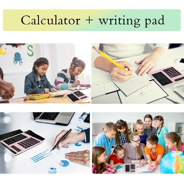 Desk Calculator, Desktop Small Calculators with Writing Notepad, Basic 4-Function Math Large Button Calculator, School Supplies for Kids, Middle/High