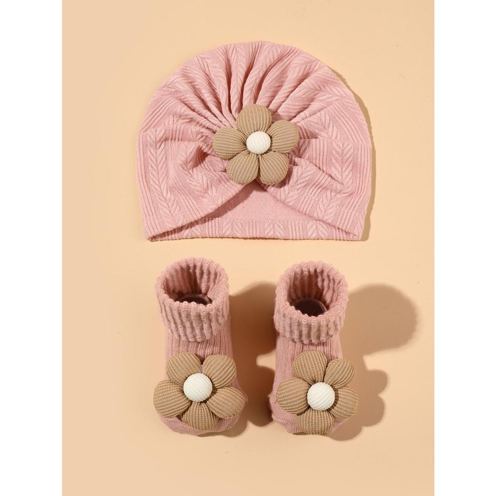 Baby Mädchen Blumenhut Socken Set Neugeborenes Kurze Socke+ Turban Hut Elastisch Weich Säugling Indische Mützen 0-12M Cuterus Baby Geschenk