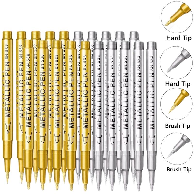 1/10/50Pcs Art Writing Gold Silver White Metallic Paint Pen Set Brush Tip Marker Pen Acrylic Paint Markers Stationery Supplies
