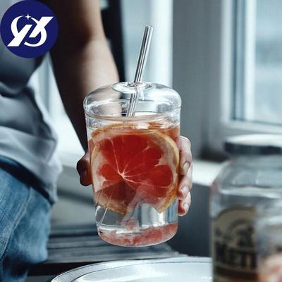 1/3 Pezzi Tazza da Caffè in Vetro Trasparente Nordica Resistente al Calore Tazza da Tè Latte Acqua con Coperchio e Cannuccia 500ml