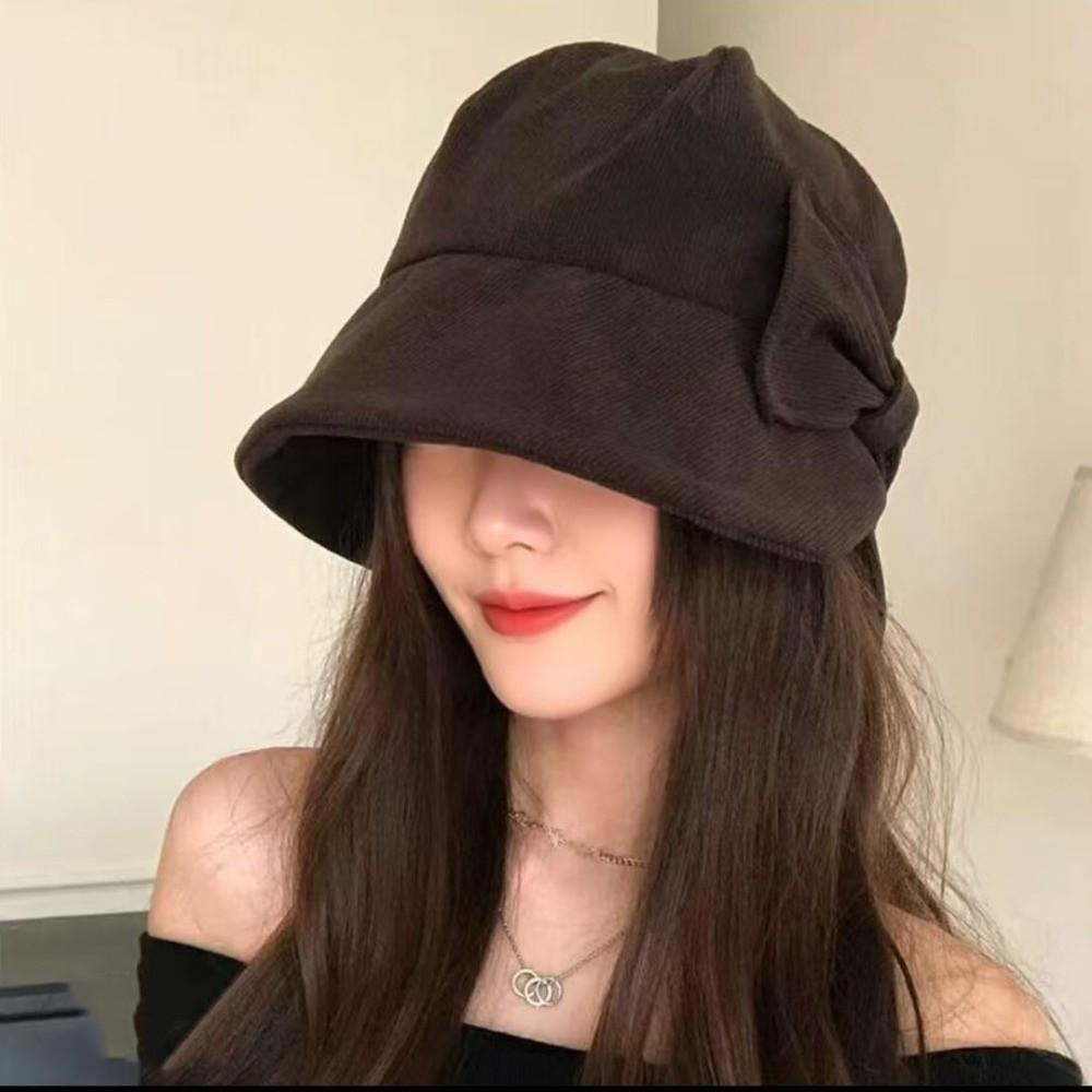 Cold Resistant Vintage Bucket Hat Slit Front Bow Bucket Hat Women's Bucket Hat Outdoor Wear